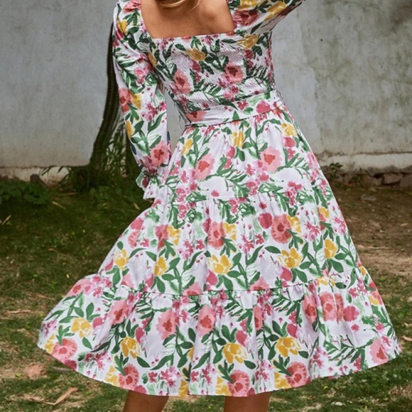 New! Simplee High Waist Lolita Dress Printed Open Back Square Neck Flare - Picture 2 of 13